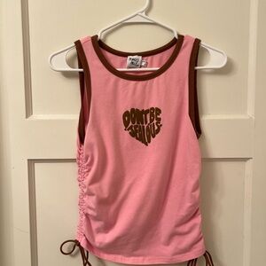 Pink sleeveless top, super cute side braids with string